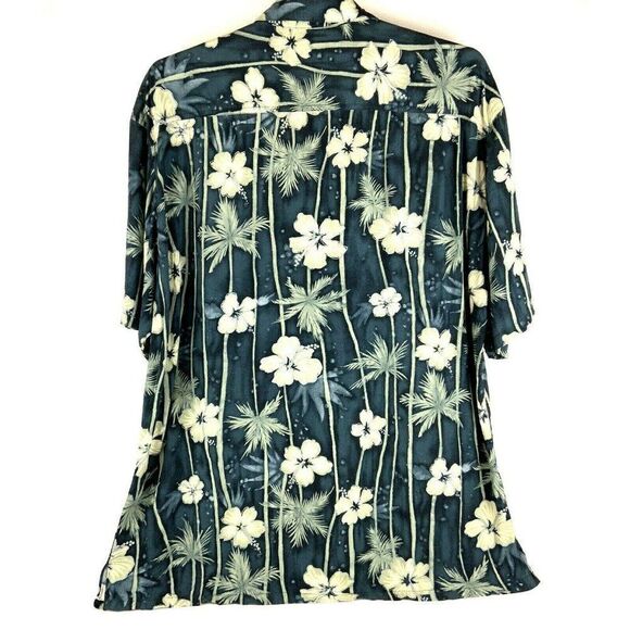 Hawaiian Moon Aloha Shirt Men’s XL Blue White Hibiscus Flower Button Front - Picture 3 of 7